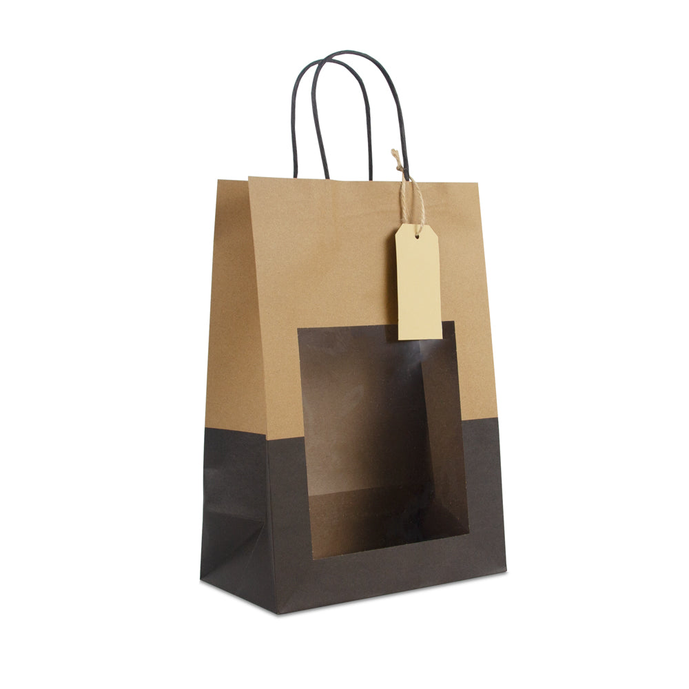 Papieren cadeautasjes twisted met venster en hangtag