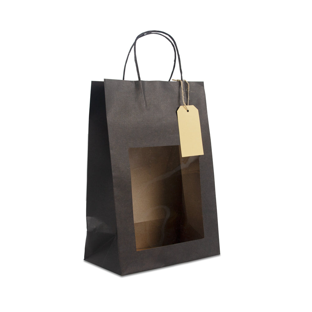 Papieren cadeautasjes twisted met venster en hangtag