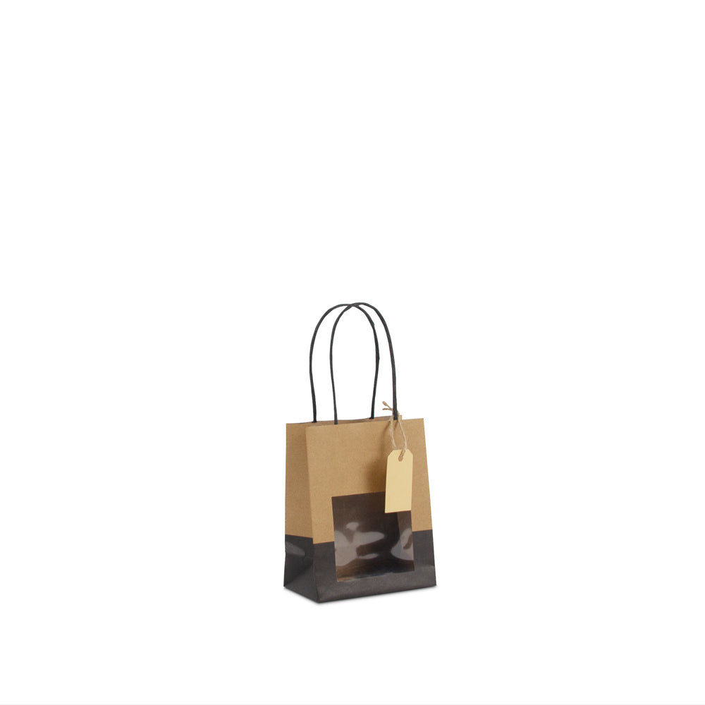 Papieren cadeautasjes twisted met venster en hangtag
