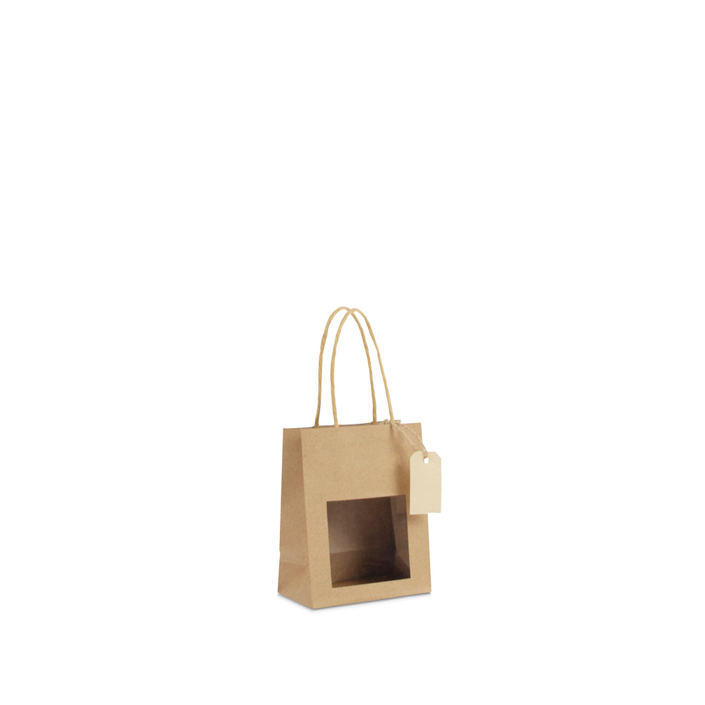 Papieren cadeautasjes twisted met venster en hangtag