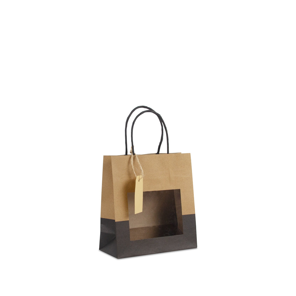 Papieren cadeautasjes twisted met venster en hangtag