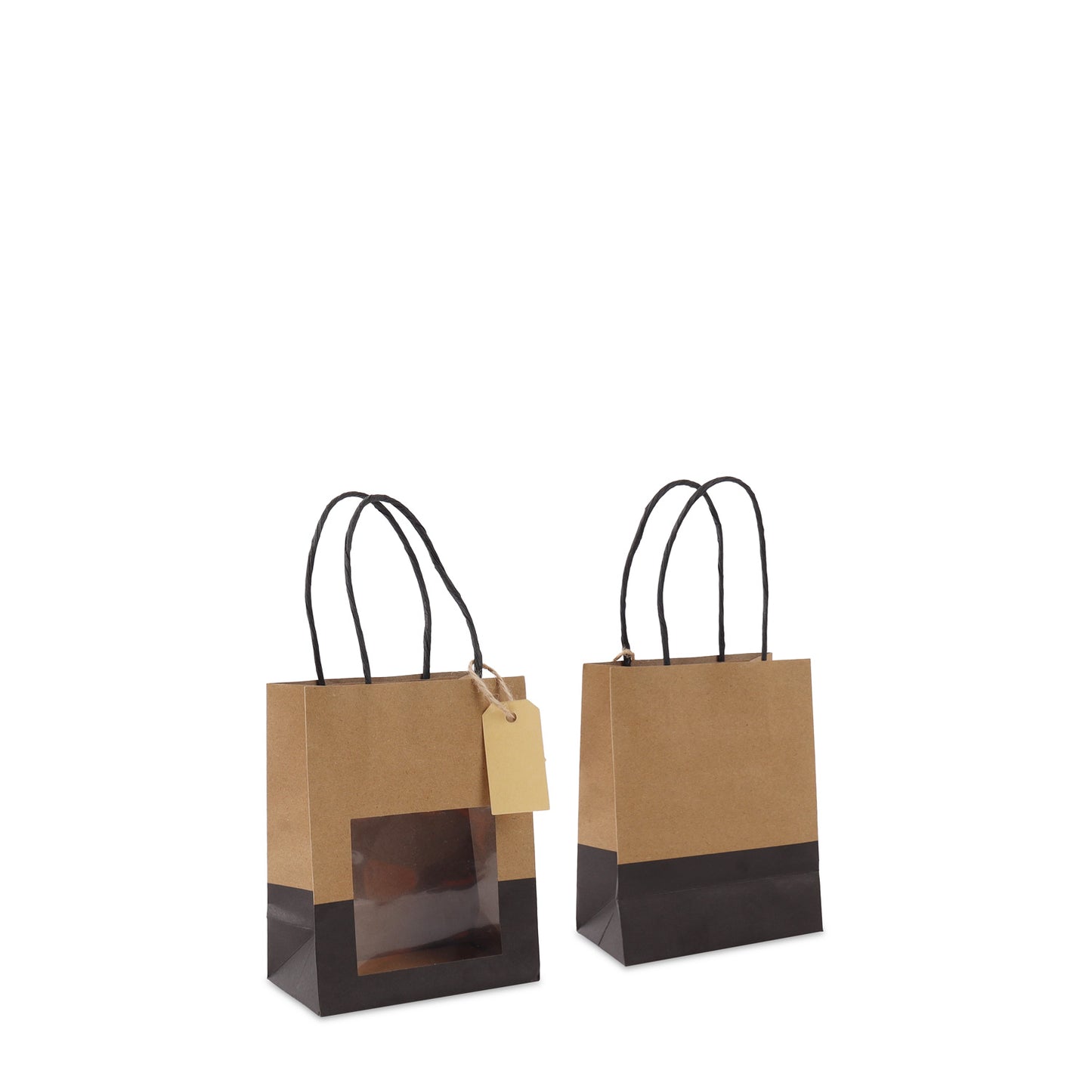 Papieren cadeautasjes twisted met venster en hangtag