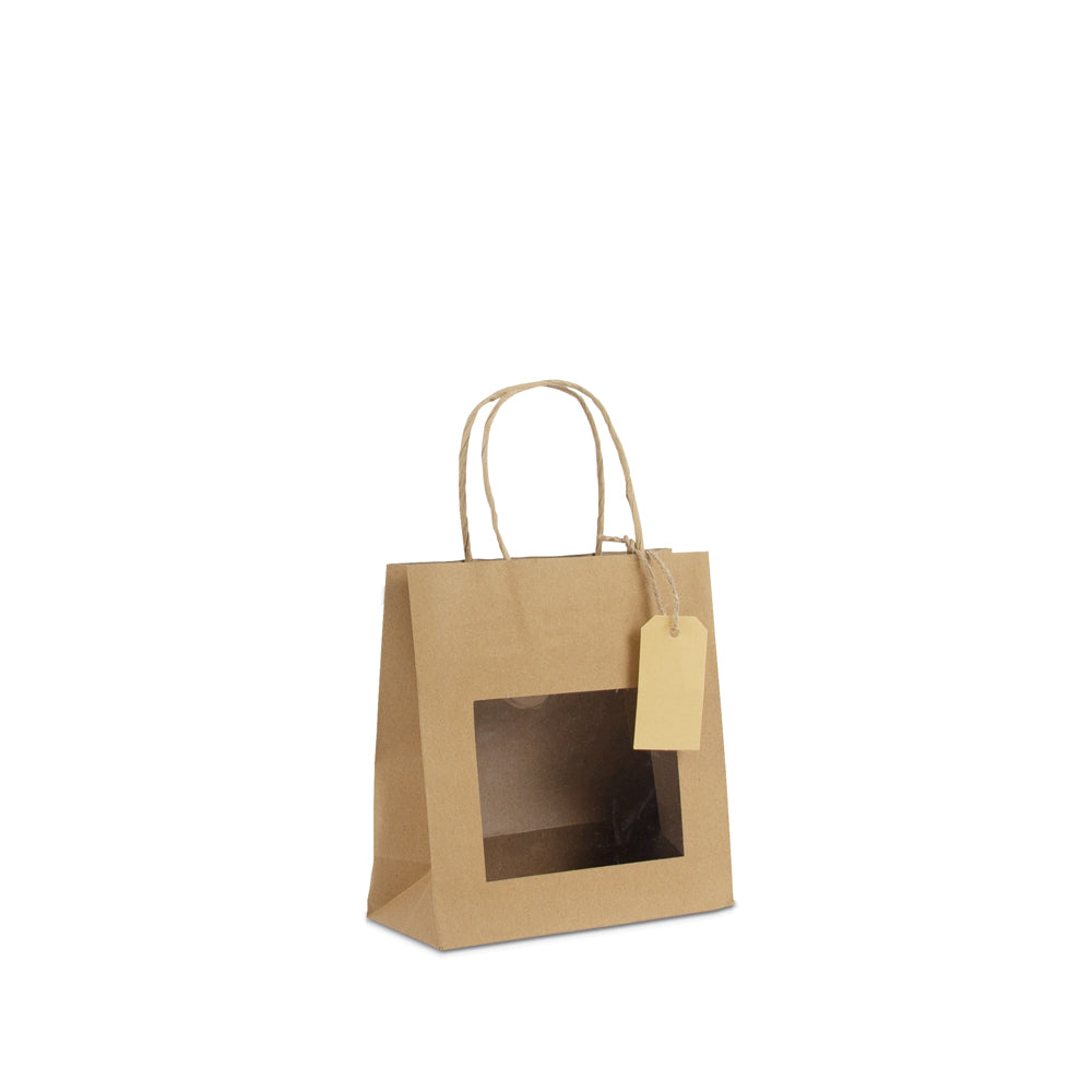Papieren cadeautasjes twisted met venster en hangtag
