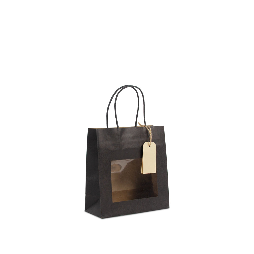 Papieren cadeautasjes twisted met venster en hangtag