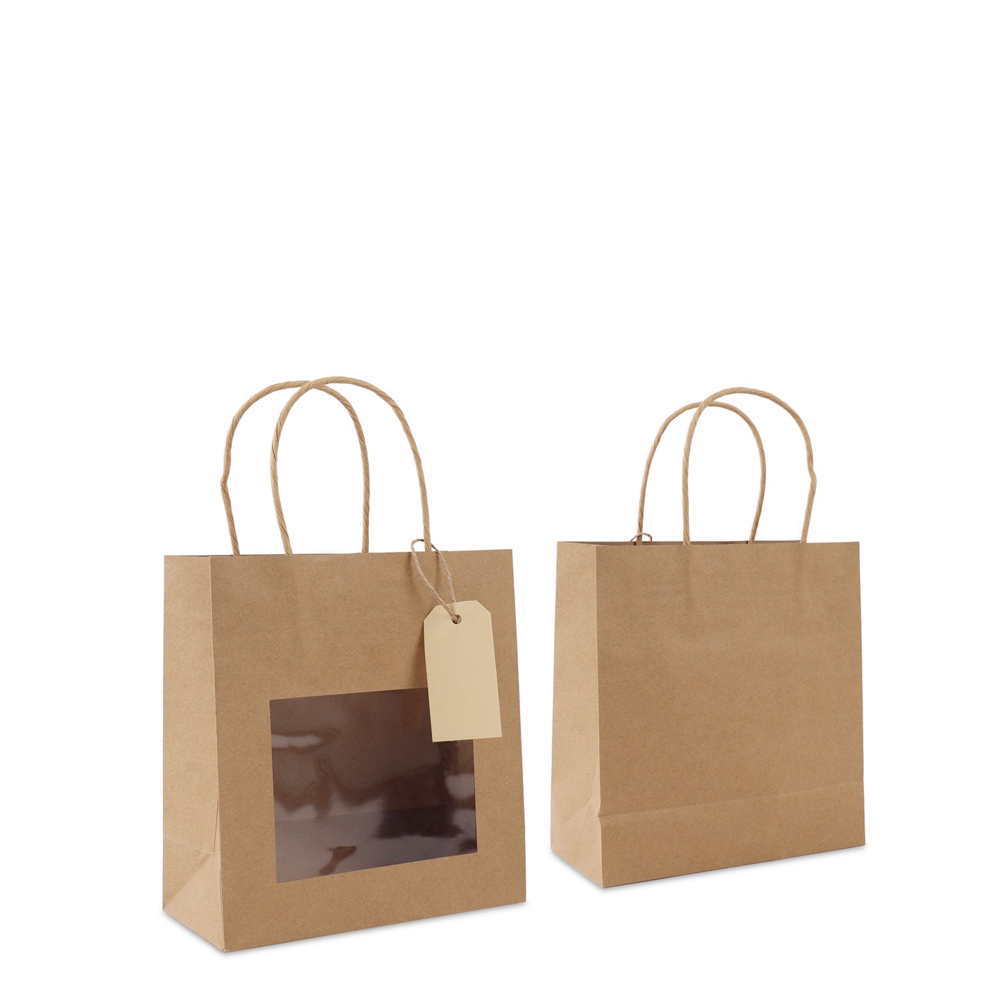 Papieren cadeautasjes twisted met venster en hangtag