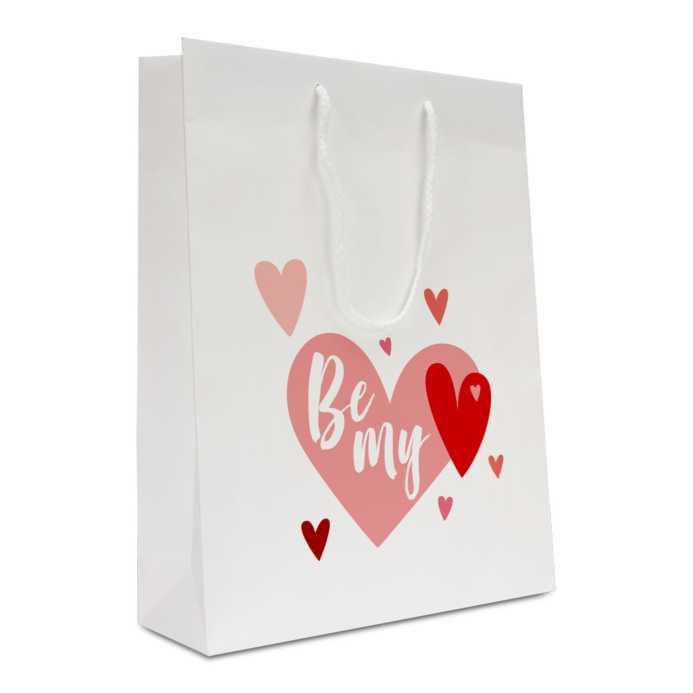 Luxe papieren valentijn tassen - Be my valentine opdruk