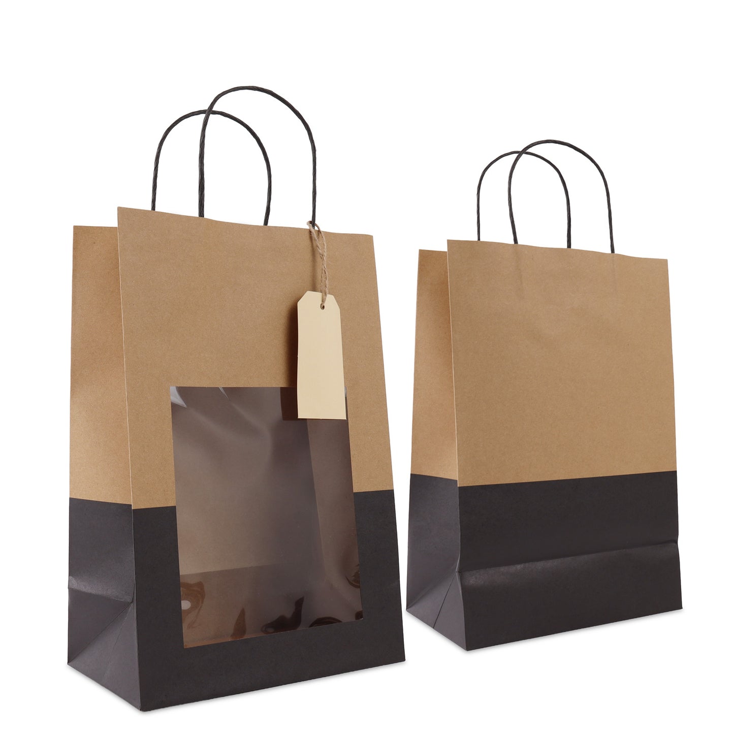 Papieren cadeautasjes twisted met venster en hangtag