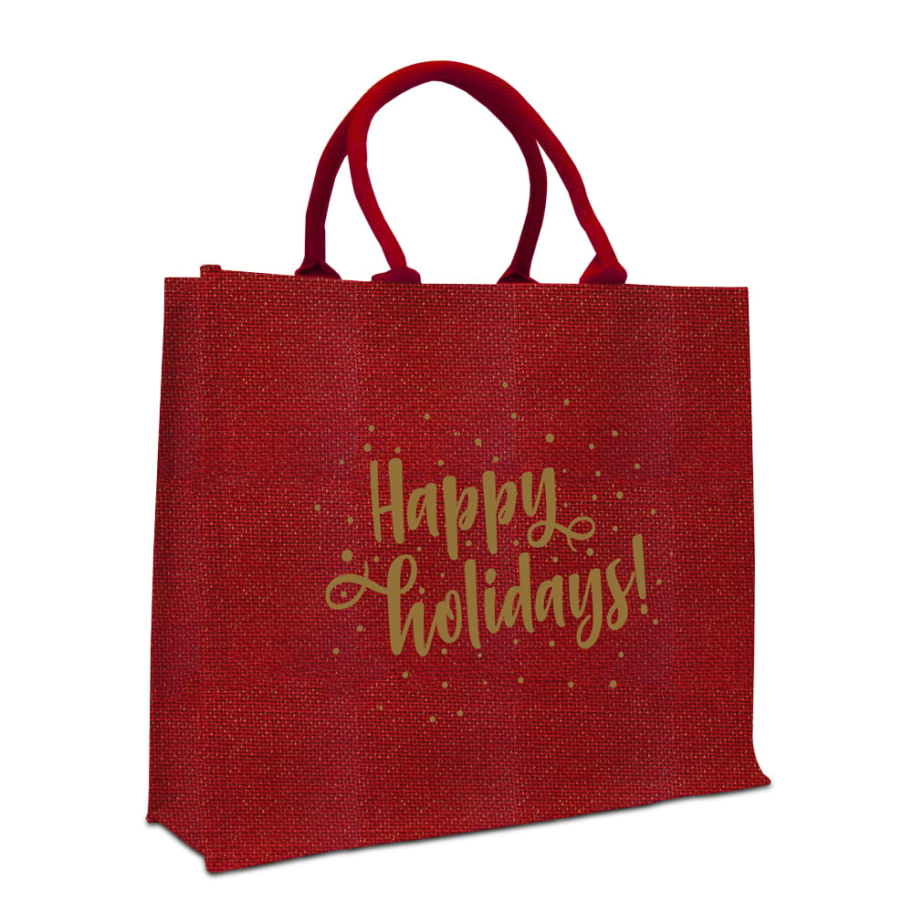 Kersttassen jute glitter - Happy holidays!