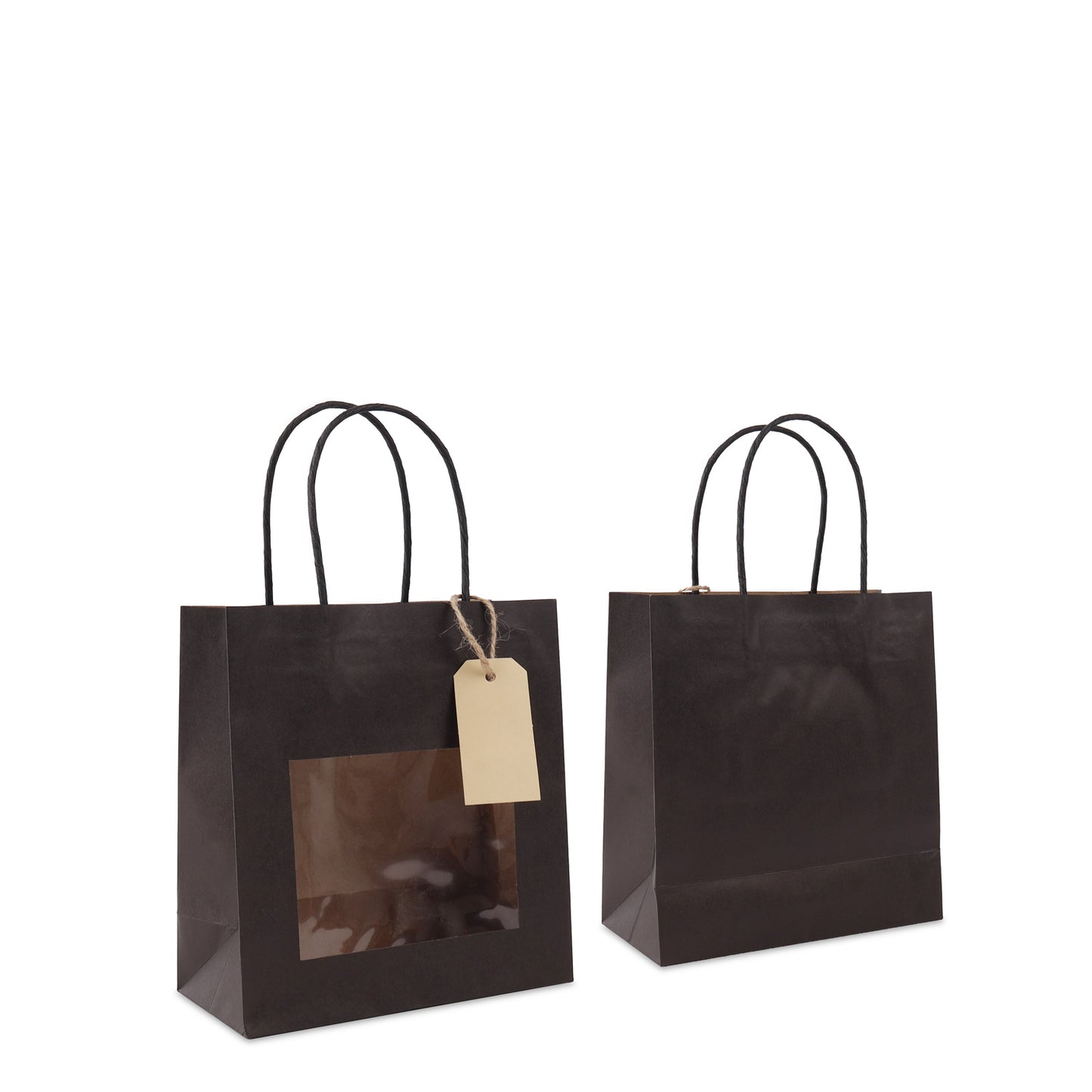 Papieren cadeautasjes twisted met venster en hangtag