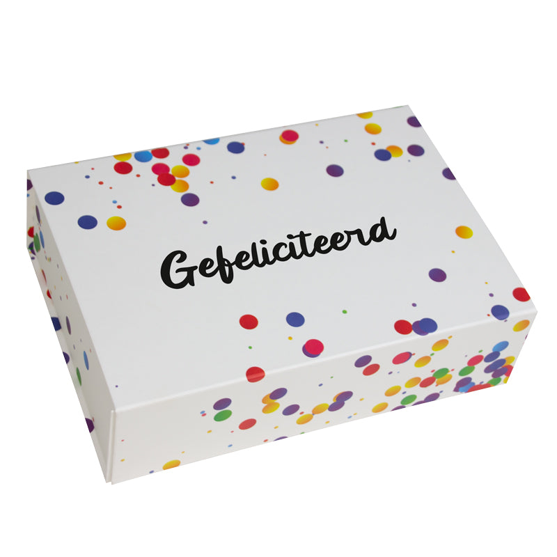 Magneetdozen confetti Gefeliciteerd