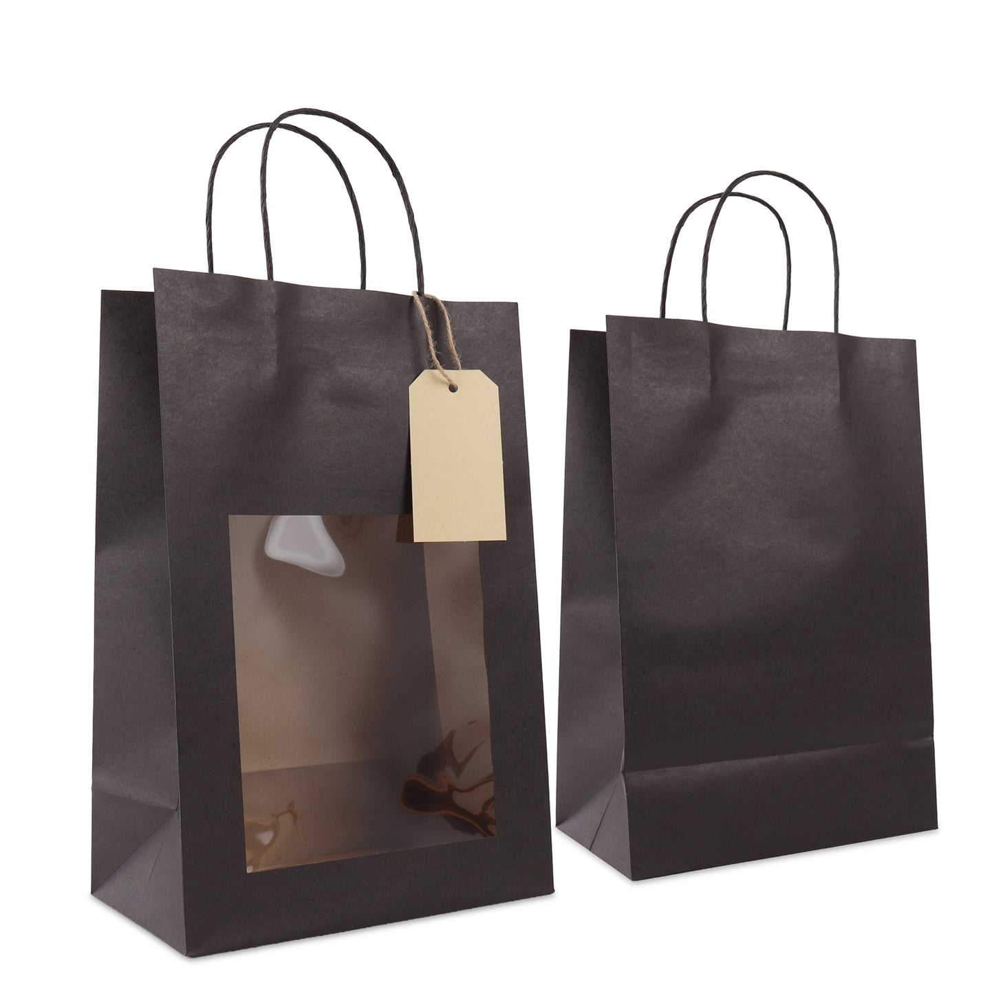 Papieren cadeautasjes twisted met venster en hangtag