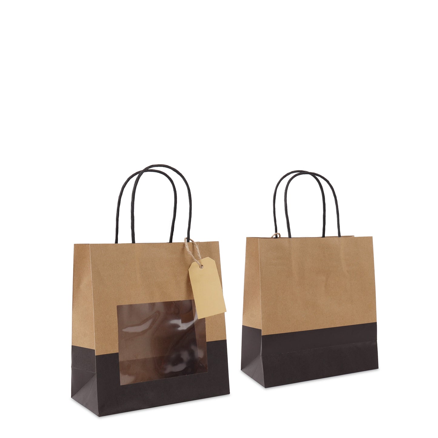 Papieren cadeautasjes twisted met venster en hangtag