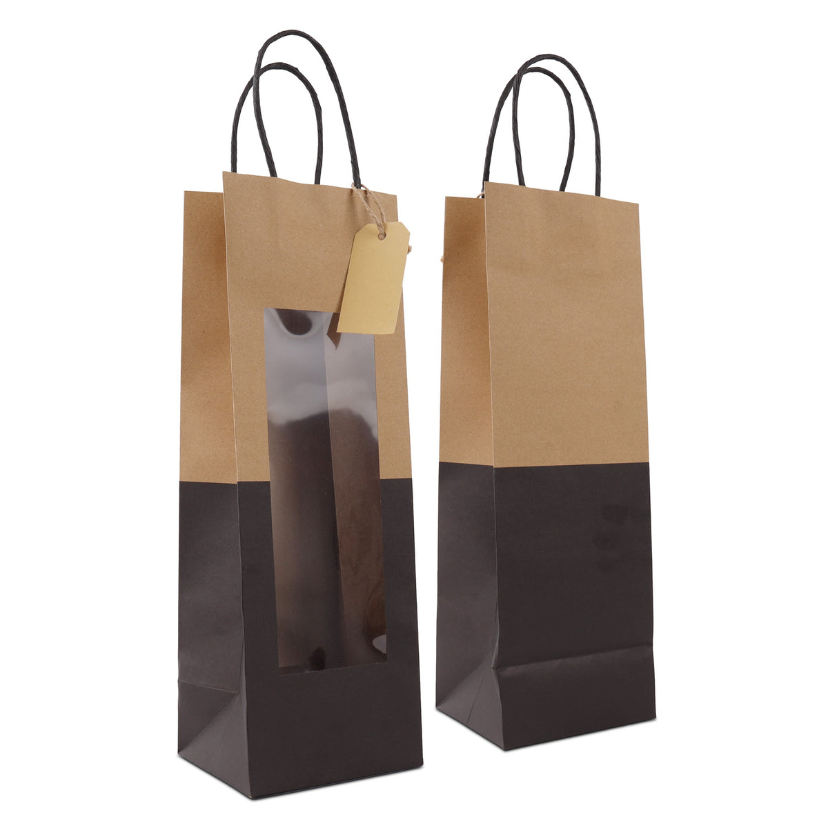 Papieren cadeautasjes twisted met venster en hangtag