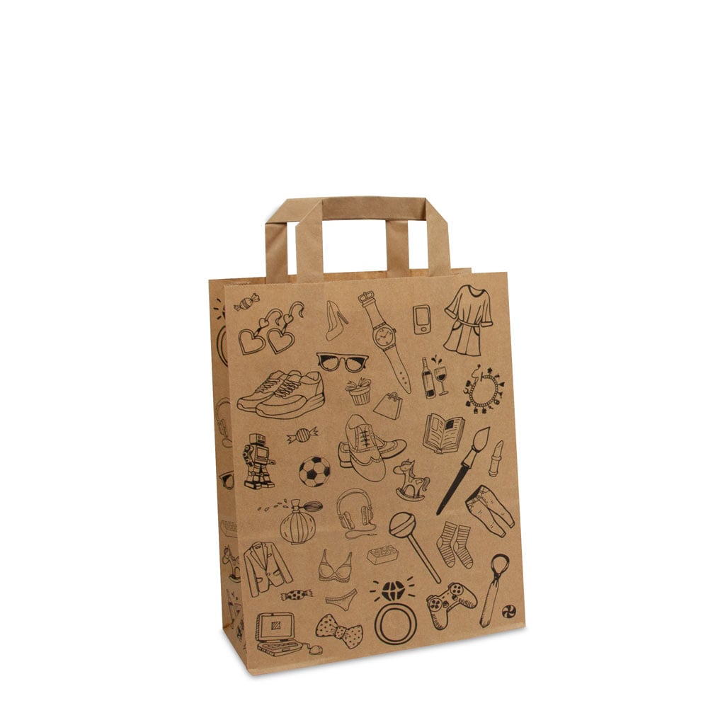 Kraft tassen FSC® met doodle retail opdruk