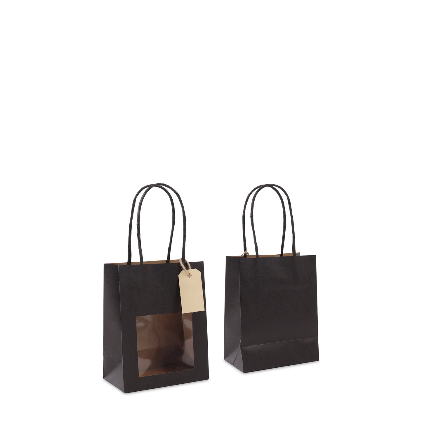 Papieren cadeautasjes twisted met venster en hangtag