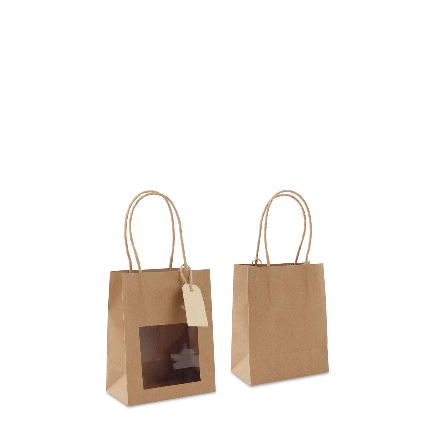 Papieren cadeautasjes twisted met venster en hangtag